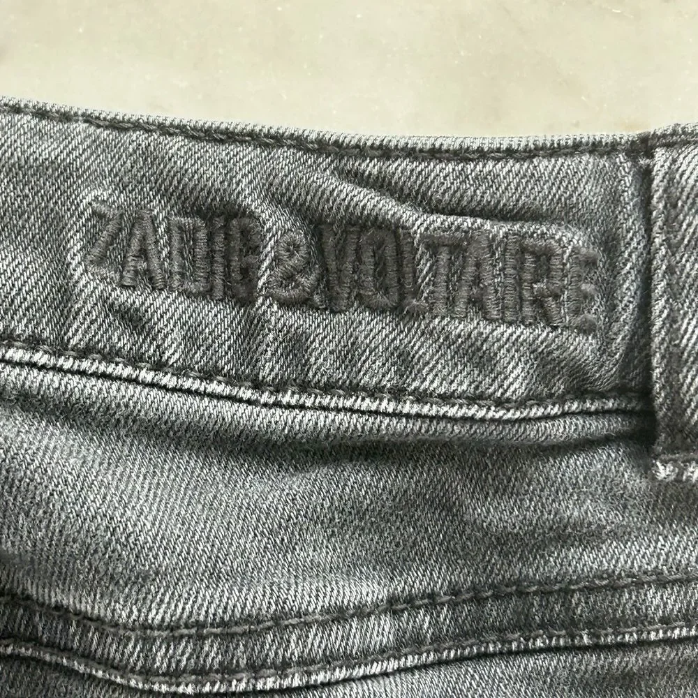 Zadig & Voltaire Girl's Faded Black Jeans Size‎ 10 138 Embroidered Guitar Skull